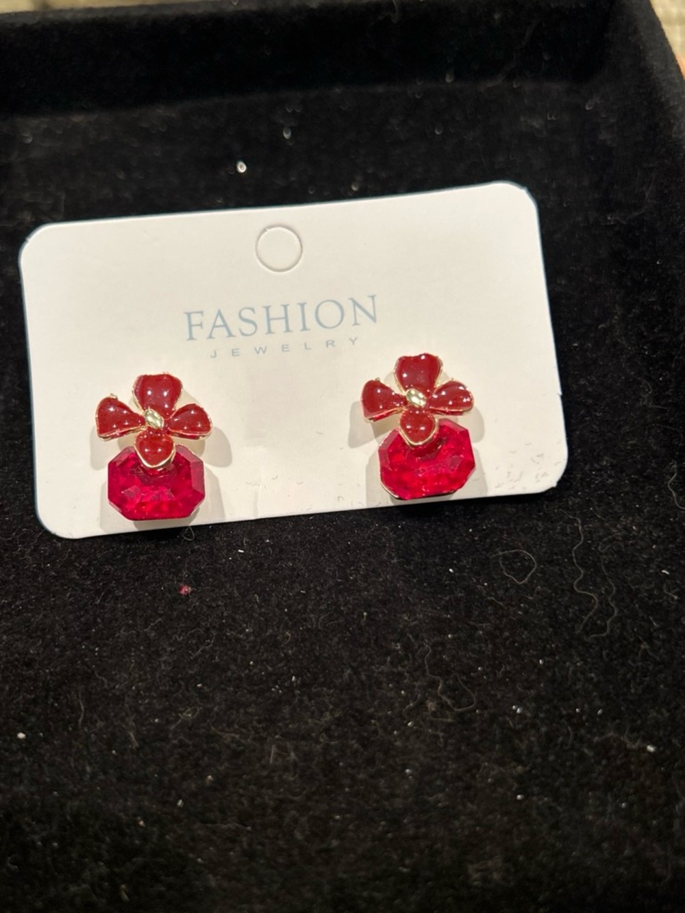 Jewelry Red Floral Crystal Stud Earrings